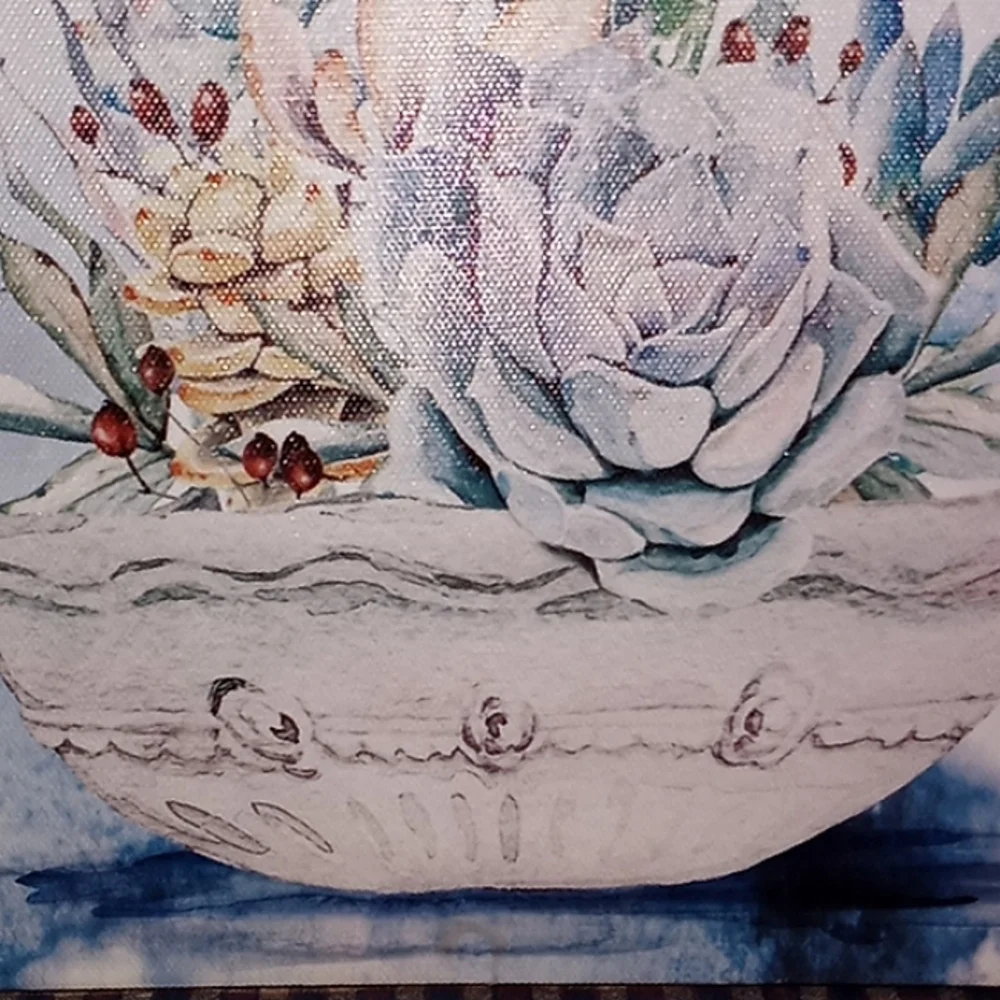 BEAUTIFUL WATERCOLOR OF A BOWL OF MIXED SUCCULANTS FRAMED ON CANVAS FRAME